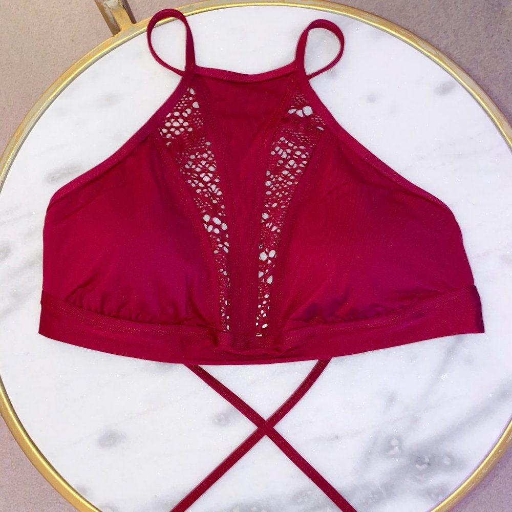 Maroon High Neck Bikini Top